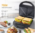 Geepas 3-in-1 Sandwich Maker GSM5425 | 750W Powerful Performance | Includes Grill & Waffle Plates| Non-Stick Coating| Compact Design| Easy Cleaning - Image 3