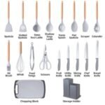 A set of Silicone kitchen utensils with wooden handles and a set of knives in a dual holder - Image 10