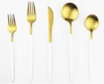 Gold-colored knife, fork, spoon, and teaspoon set - Image 10