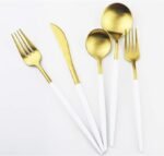 Gold-colored knife, fork, spoon, and teaspoon set - Image 4