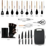 A set of Silicone kitchen utensils with wooden handles and a set of knives in a dual holder - Image 4