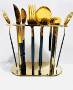 Gold-plated stainless steel cutlery set without a stand.