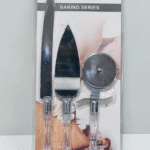 Three-piece baking set, typically used for serving cake and pizza.