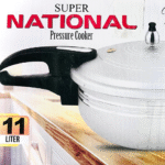 National 2-in-1 Aluminum Pressure Cooker and Karahi Wok with a glass lid. 11 liter