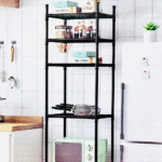 Kitchen storage rack with wheels.