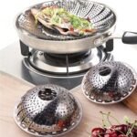 Stainless steel steamer basket.