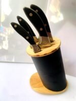 stainless steel kitchen knife set with a wooden block stand - Image 2