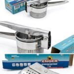 This item is a stainless steel potato ricer designed to produce smooth, creamy mashed potatoes or other cooked vegetables